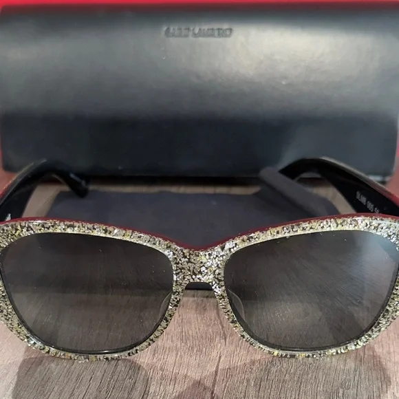 YVES SAINT LAURENT Gold Glitter Acetate Sunglasses SLM3  display picture 1